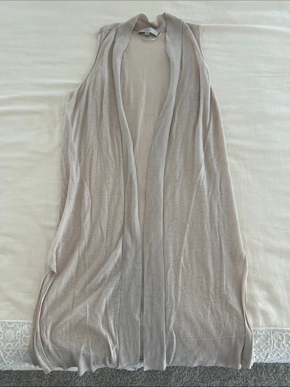 LOFT Light Taupe Sleeveless Long Knit Vest